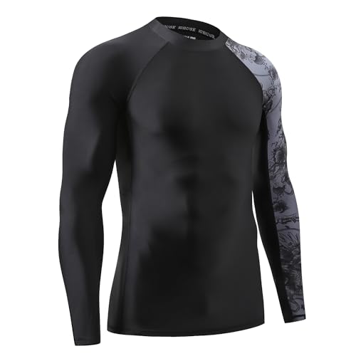 HUGE SPORTS Men's Rash Guard Long Sleeves UPF 50+ UV Sun Protection Quick Drying Splice Compression Swim Shirts - color: Piracy, size: Small