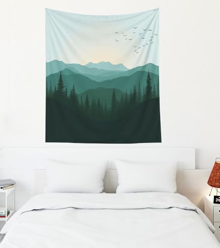 EMMTEEY Nature Tapestry Green Mountains Forest 50X60 Inch Vertical Tapestry Wall Art Hanging Tapetries for Bedroom Living Room Dorm Décor - color: Green Mountains Forest, size: 50"L x 60"W