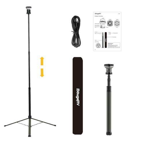 BougeRV Telescoping Camping Light, 3200 Lumen Outdoor Lantern, 8000mAh LED Lantern, 7.55 ft Tall, 90-Hour Runtime, Rechargeable Tent Lamp for Camping, Emergency, Hiking, Outdoor, Fast Charging Version