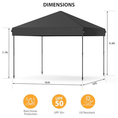Pop Up Canopy Tent 10x10ft Portable Waterproof Outdoor Sun Shade Shelter with Wheeled Carry Bag, Easy One-Person Setup, Adjustable Height for Patio Garden Beach Parties Camping, Black - color: Black, size: 3M*3M