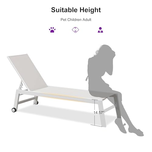 PURPLE LEAF Patio Lounge Chair 2 Pieces White Aluminum Outdoor Chaise Lounge for Pool Backyard Beach with Wheels and Table, Linen - color: Linen, style: Standard Inclining-leg