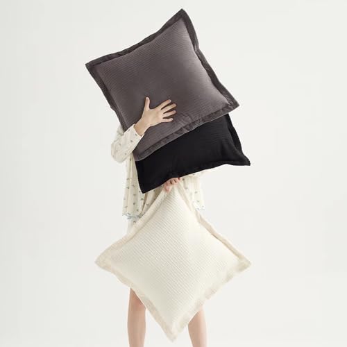 COCO TOP Pack of 3 Decorative Neutral Throw Pillow Covers 22x22inch, Soft Striped Corduroy Boho Vintage Square Pillow Covers for Sofa Couch Girls' Bedroom Dorm Chic Lounge(Classic Black, White & Grey) - color: Black/White/Grey, size: 22" x 22" (Pack of 3)