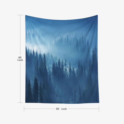 EMMTEEY Foggy Forest Tapestry Small Tapestry Wall Mystical Mountain Pine Forest in Fog Teen Tapestry 50X60 Inches Present for Families - color: Foggy Forest, size: 50"L x 60"W