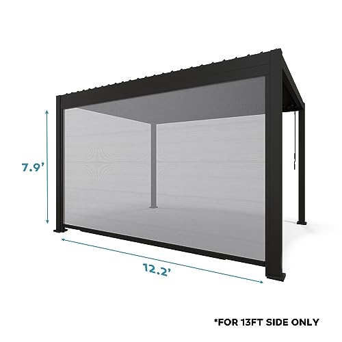 Mirador Accessory - 13Ft Side Adjustable Pull Down Screen for Mirador pergola 111S Series, Enhance Outdoor Living Space with Pull-Down Sun Shade, Wind Block, UV Resistant, Charcoal, not pergola - color: Charcoal, size: 13Ft Side(for 111 series)