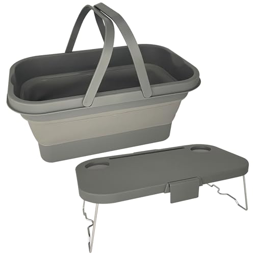 Foldable Camping Basket with Table Storage Organizer Box Car Trunk Organiser Can be Used as Ice Bucket Suitable for Camping, car Storage, Home Sorting, etc.Grey - color: Gray