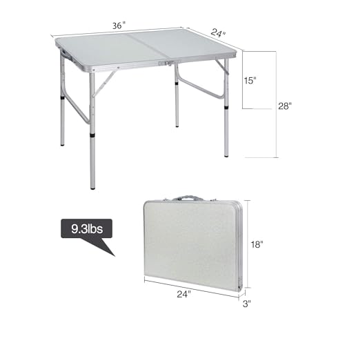 REDCAMP Aluminum Camping Table 3 Foot, Portable Folding Table Adjustable Height Lightweight for Picnic Beach Outdoor Indoor, White 36 x 24 inch - size: 3-Feet (2 heights 15"/28")