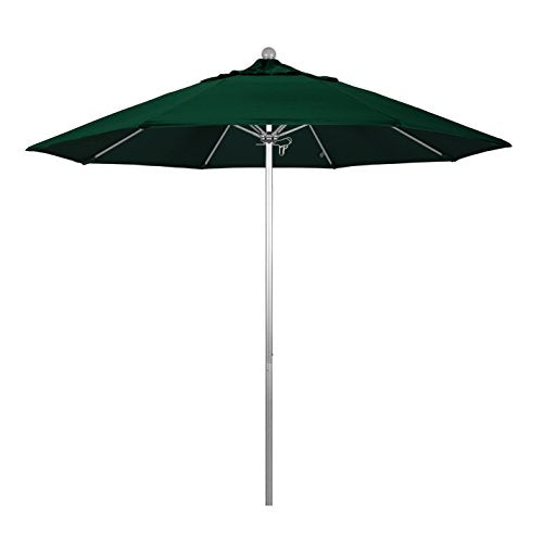 California Umbrella 9' Round Aluminum/Fiberglass Umbrella, Push Open, Silver Pole, Olefin Hunter Green - color: Hunter Green