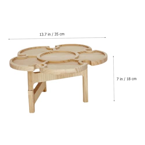 Ciieeo Portable Foldable Wood Wine Desk Outdoor Picnic Beverage Table Small Beach Camping Side Table with Tray 35cm Diameter for Travel BBQ and Lawn Use
