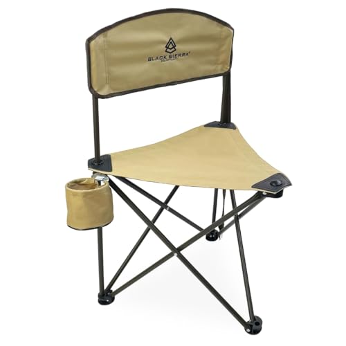 Black Sierra Tri-Lite Stool with Back Lightweight, Folding Chair, for in the Hunting Blind, Camping, and Fishing, Steel Frame Supports 225 LBS - color: Tan 2