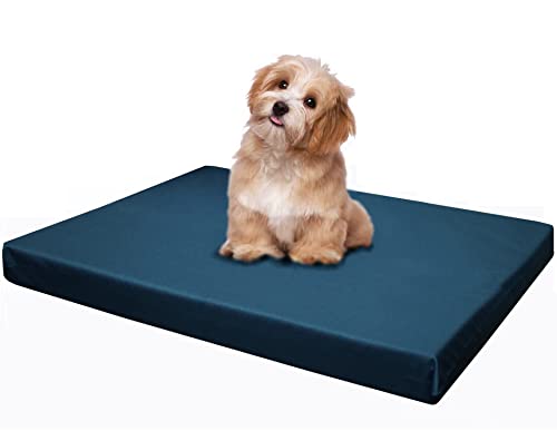 Dogbed4less Memory Foam Platform Dog Bed, Crate Mattress for Orthopedic Joint Relief with Waterproof Removable Cover Medium 35X22X3 Pacific Blue - color: Pacific Blue, size: 35x22x3 Inches