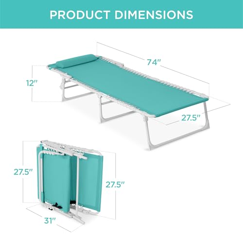 Best Choice Products Patio Chaise Lounge Chair, Portable Outdoor Folding Recliner for Lawn, w/ 8 Positions, Handles, 300lb Capacity - Light Blue/White - color: Light Blue/White