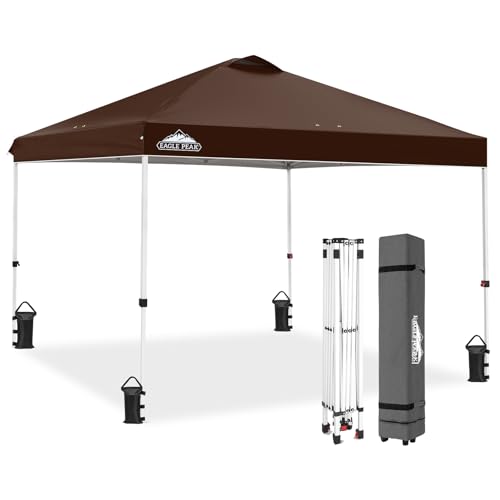 EAGLE PEAK Pop Up Canopy Tent with Wheeled Carry Bag, 8 Stakes, 4 Ropes, 4 Weight Bags, Easy Set Up Tent Canopy, 10x10 ft, 100sqft of Shade, Brown - color: Brown, size: 10x10