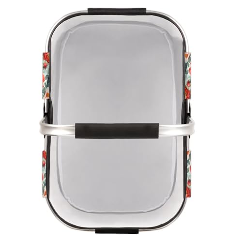 Boho Floral Picnic Basket Large Collapsible Market Baskets Portable Reuasble Shopping Bags with Handles for Camping Beach Travel - color: Multi B