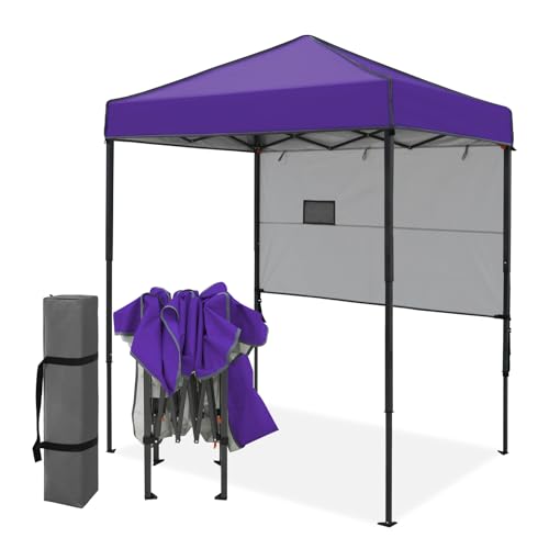 EAGLE PEAK 6x4 Instant Pop Up Canopy Tent with 1 Half Wall Panel, Straight Leg Sun Shelter, Portable Canopy with Carry Bag for Camping, Beach & Sports, Purple - color: Purple, size: Half Wall