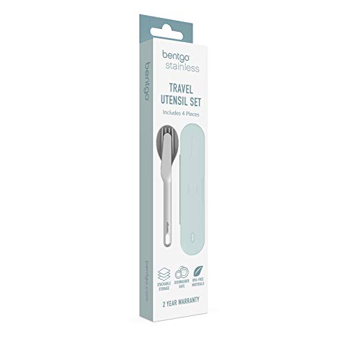 Bentgo Stainless Travel Utensil Set - Reusable 3-Piece Silverware Set with Carrying Case, High-Grade Premium Steel, BPA-Free Case, Eco-Friendly - Ideal for Travel, Camping, and Office Use (Aqua) - color: Aqua