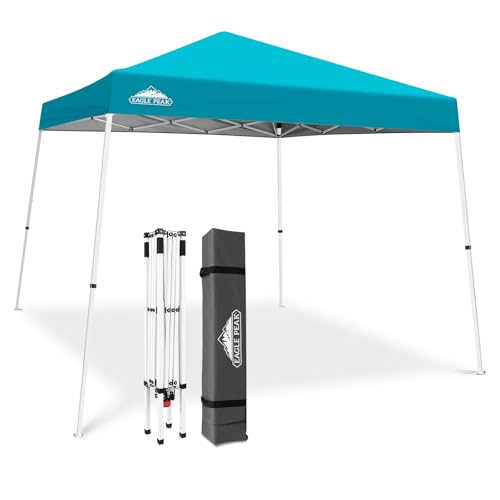 EAGLE PEAK 10x10 Slant Leg Pop-up Canopy Tent Easy One Person Setup Instant Outdoor Beach Canopy Folding Portable Sports Shelter 10x10 Base 8x8 Top (Turquoise) - color: Turquoise, size: 10x10