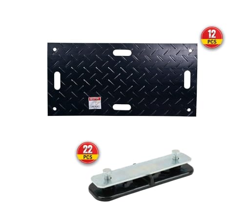 Mytee Products 12Pcs 2' x 6' Ground Protection Mats w/ 22 Pcs Single Connectors - Diamond Plated Tread Design High Density Polyethylene Mat, Easily Supports 35 Ton Loads on Lawns, Dirt - size: 12 - Pack