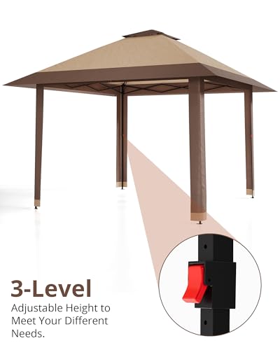 13x13FT Pop-Up Gazebo Canopy Tent - Double Roof, Mosquito Netting, Adjustable Height, UV-Resistant, Heavy Duty, Waterproof, Portable for Patio, Garden, Camping, Party - Khaki + Light Khaki - color: Khaki + Light Khaki