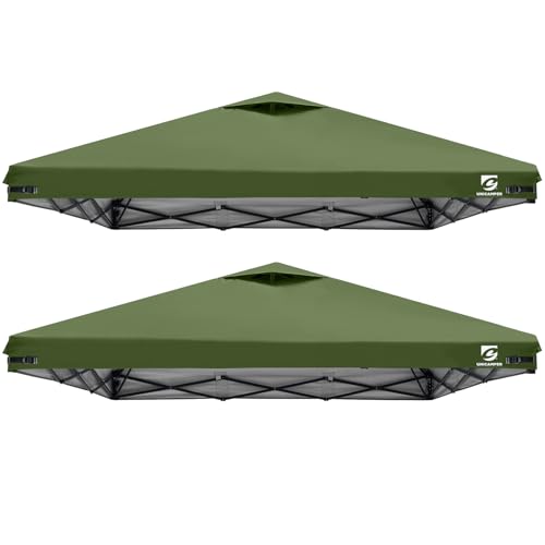 10x10 Pop Up Canopy Replacement Top Cover with Air Vent for Straight Leg Canopy Tent, Waterproof for Outdoor Garden Patio Camping Sun Shade(Frame NOT INCUDE) (Military Green) - color: Military Green-2PCS