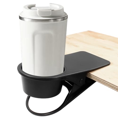 Jiozermi Drinking Cup Holder Clip, Desk Drink Holder with Clip for Water, Soda, Coffee Cup (Black) - color: Black（Without Side Hole）
