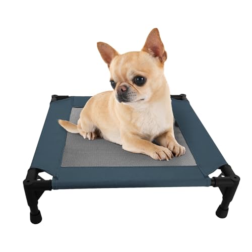 Pozico Elevated Pet Bed with Breathable Mesh for Small Cat and Dog, Raised Cooling Pet Cot for Puppy and Kitty, 18.9x18.9 inch (Navy Blue Bed) - color: Navy Blue Bed
