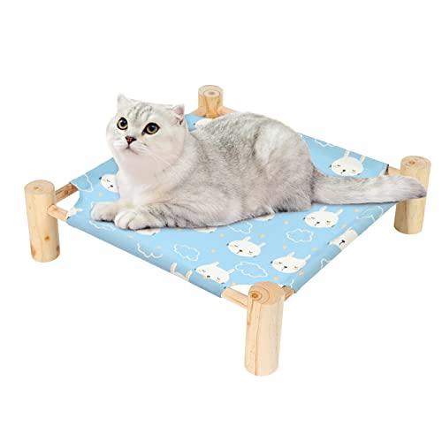 Patas Lague Cat and Dog Hammock Bed for Small Dogs, Brethable Wooden Cat Pet Rabbit Elevated Cooling Outdoor Bed Cots Furniture for Summer Rabbits - color: Rabbit