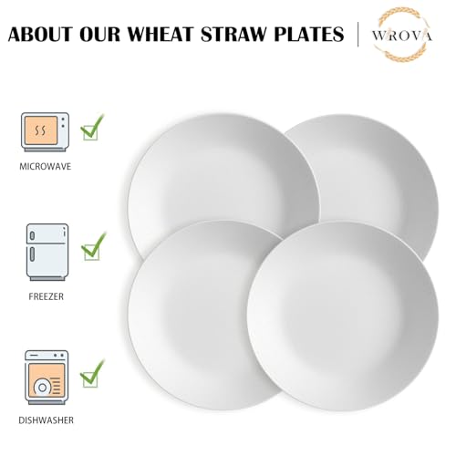 Wrova Wheat Straw Dinner Plates 10 Inch Unbreakable Set of 8 - Dishwasher & Microwave Safe Plastic Plates Reusable - Lightweight Plates for kitchen,camping,picnic,R.V. - White - color: White, size: 10 inch