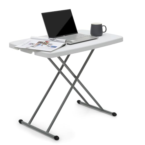Athena Collection Folding TV Tray Couch Table 29 Inch Wide with 4 Height Adjustable, Portable Small Folding Table Dinner Tray Laptop Table for Living Room Small Space for Eating on Bed Sofa Couch - color: White-x Foot, size: 19.5"D x 30"W