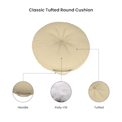 Covers & All Sunbrella Round Seat Cushion with Handle, Plush Outdoor Pillows and Chair Cushions for Home or Patio (22 x 5 Inch, Canvas Antique Beige) - color: Canvas Antique Beige, size: 22 x 5, style: Handle