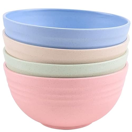 Unbreakable Cereal Bowls 24 OZ Reusable Wheat Straw Bowl Set of 4, Microwave & Dishwasher Safe, BPA Free Dinner Bowls for Rice Noodle Snack Salad Fruit, Lightweight Soup Bowls - color: Multicolour