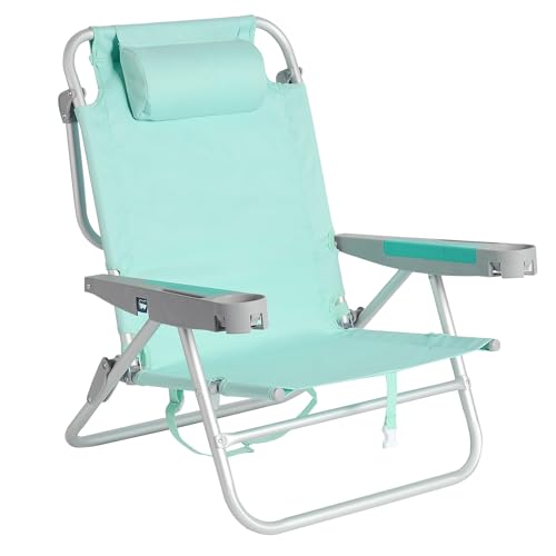 SUNNYFEEL Extra Wide Low Beach Chair 5 Position Lay Flat 500 LBS Heavy Duty, XL Oversized Portable Folding Camping Chairs with Cup Holder for Outdoor/Trip, Lightweight Backpack Beach Chair for Adults - color: Teal, size: 1-PACK