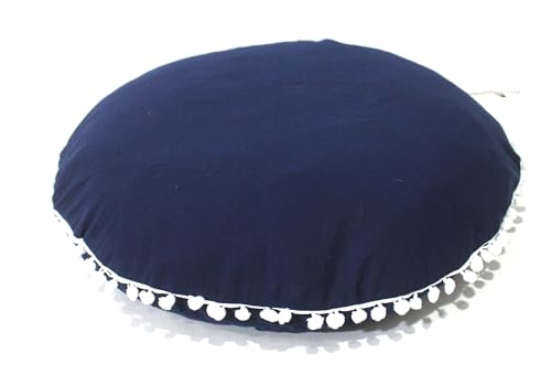 CRAFT KALA Meditation Floor Pillow Cover, Round Large Pillows Cover Seating for Adults, Bohemian Mandala Circle Cushions Cover for Outdoor Fireplace Yoga Living Room (Blue, 32" Round)