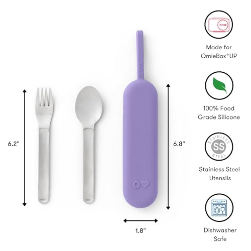 Omie OmieBox Travel Utensil Set | Fork and Spoon with Case for Easy Travel | Stainless Steel Fork and Spoon (Purple) - color: Purple, size: Age: 9+ Years