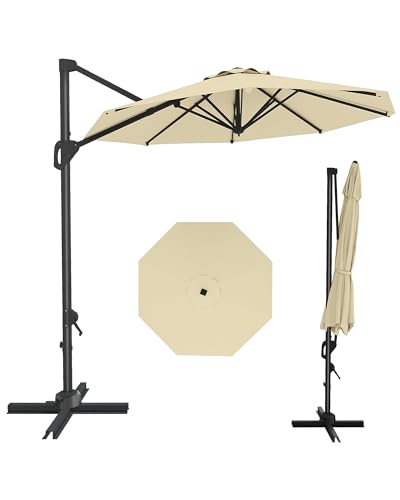 9ft Outdoor Patio Umbrella Heavy Duty 8 Ribs, Waterproof UV Protection Sun Shade with Crank Lift & Push Button Tilt, Outdoor Umbrella for Deck, Pool, Garden, Backyard, Lawn - color: Beige&Round, size: 10FT Roman