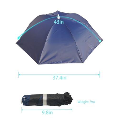 Umbrella Hat, 37 inch Fishing Umbrella Hat Hands Free Foldable UV Protection Umbrella Cap Adjustable Headwear for Fishing Golf Camping Beach Gardening Sunshade Outdoor - color: Navy Blue