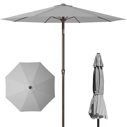 PatioKingdom 11FT Patio Umbrella,Outdoor Umbrella with Push Button Tilt and Crank,Market Table Umbrella with 8 Sturdy Fiberglass Ribs UV Protection - color: Light Gray, size: 11FT