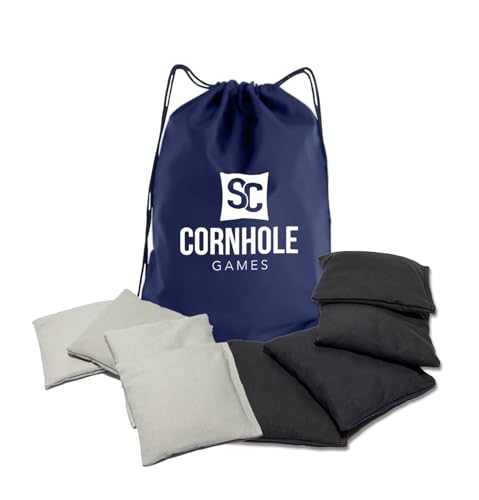 Weather Resistant Cornhole Bags (Set of 8) with Heavy Duty Tote - Professional Regulation 16oz Size & Weight - color: Black/Grey