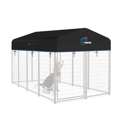 SIRUITON 4.2x4FT Outdoor Dog Kennel Replacement Cover, Heavy Duty 600D Oxford Fabric with Sun/Rain Dog Play Pen Top Covers Sun Shade Specialized,Snowproof,Sun( Cover Only) - color: Black, size: 4.2x4FT