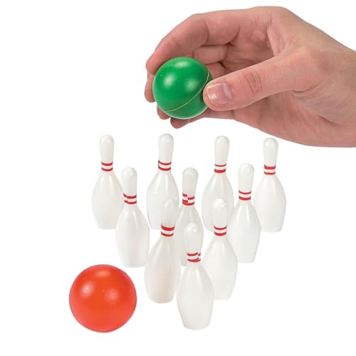 Fun Express Mini Bowling Games - Portable Bowling Set for Kids Family Fun Parties - Perfect for Indoor & Outdoor Play Group Activities Travel Entertainment Skill-Building Games - Multicolor 12 Pieces