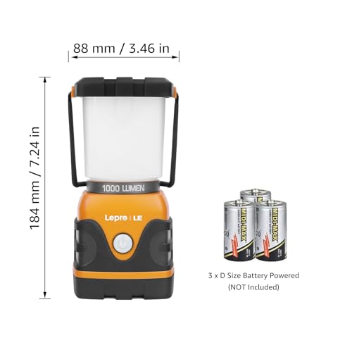 Lepro 1000LM Battery Powered LED Camping Lantern, Orange Tent Light with 4 Light Modes, Camping Essentials, Waterproof Lantern Flashlight for Camping, Emergency Light, Power Outage, Not Rechargeable - color: Orange-1000lm-1Pack