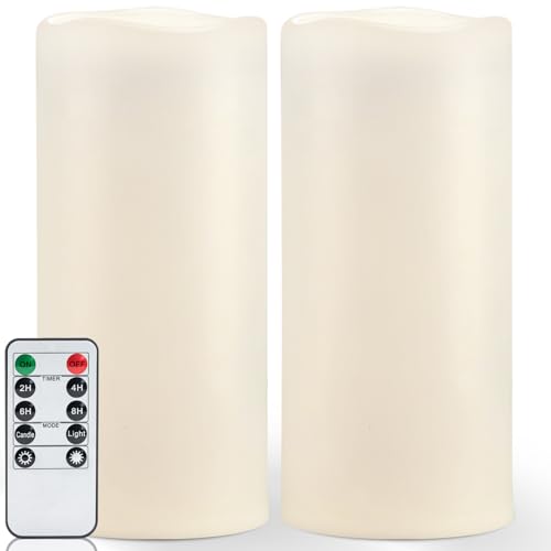Homemory 12" x 5" Large Waterproof Outdoor Flameless Candles with Remote Control and Timer, Battery Operated Flickering LED Pillar Candles for Outdoor Larterns, Porch, Long Lasting, Set of 2 - color: Ivory White, size: 5"x 12"