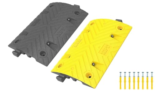 Pittman XPT Eco Mid-Sections for Modular Speed Bump Kit, Heavy Duty Plastic-Rubber Reflective Traffic Hump for Asphalt, Concrete, 1 Black + 1 Yellow, Includes Mounting Hardware - 8 Bolts (752018) - size: Mid-Sections