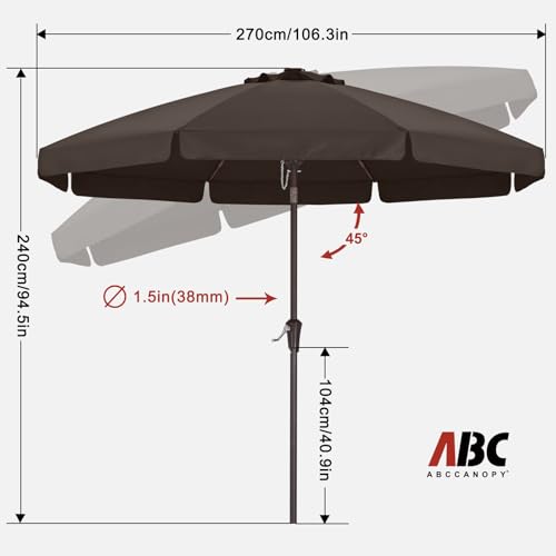 ABCCANOPY 9ft Scalloped Patio Umbrella, Outdoor Table Umbrella with Tilt and Crank, Fiberglass Ribs Deck Umbrella for Patio, Pool, Garden, Picnic (Coffee) - color: Coffee, size: 9ft