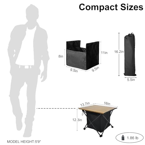 Foldable Camping Side Table, Ultralight Small Beach Aluminum, Portable Outdoor Table with Carry Bag and Storage for Picnic, Grill, Hiking, Fishing, Sand, Camping, Nature - color: Nature, size: 16‘’ Small