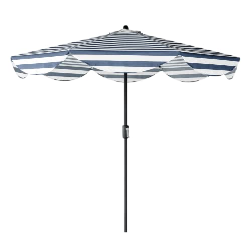Tempera 9ft Scalloped Patio Umbrellas Outdoor Table Umbrellas with Fade Resistant Canopy, 8 Sturdy Rids, Elegant Vintage Umbrellas for Lawn, Pool, Deck, Balcony - color: Blue White Stripe, size: 9 FT