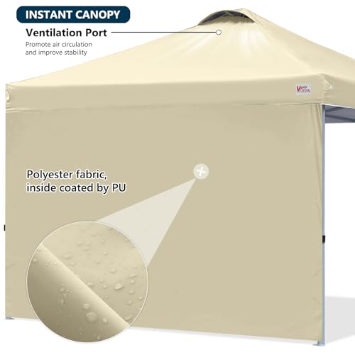 MASTERCANOPY Durable Pop-up Canopy Tent with 1 Sidewall (10'x10',Beige) - color: Beige, size: 10x10