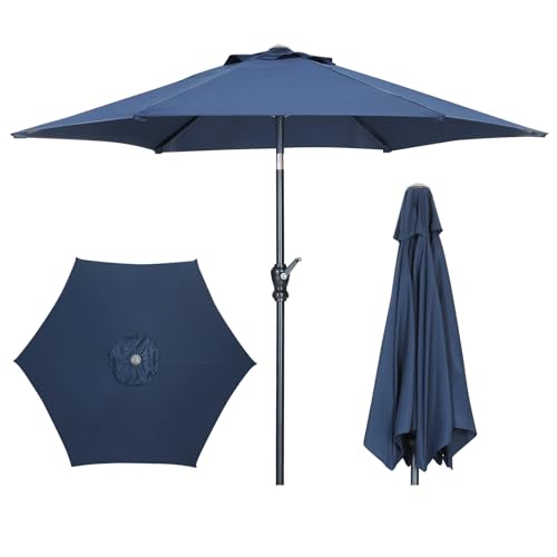 GDY 7.5FT Patio Umbrella Outdoor Table Umbrella,Market Umbrella with Push Button Tilt and Crank for Garden, Lawn, Deck, Backyard & Pool (Navy Blue) - color: Navy Blue, size: Umbrella Only