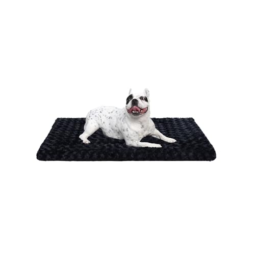 Washable Dog Bed Mat Soft Dog Crate Pad Fluffy Pet Kennel Beds Sleeping Mattress with Non-Slip Bottom for Large Jumbo Medium Small Dogs, 29 x 18 Inch, Black - color: Black, size: 29.00" x 18.00" x 1.50"