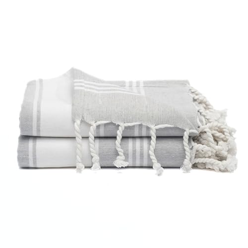 Cotton Turkish Beach Towel with Towels Oversized 36"x72" Pool Absorbent Extra Large Quick Dry Sand Travel Towel (Light Grey, 2 Pack) - color: Light Grey, size: 2 Pack