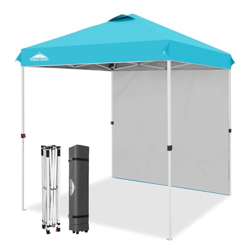 EAGLE PEAK Commercial Canopy 6.6x6.6 Pop Up Canopy Tent with 1 Sidewall, Easy Setup Heavy Duty Instant Event Shelter for Vendors & Markets, Outdoor Sun Shade, Light Blue - color: Light Blue, size: 6.6x6.6
